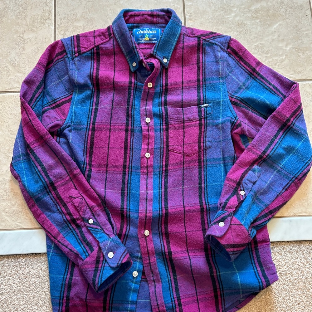 Chubbies Men's Plaid Shirt - Purple and Blue